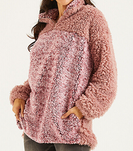 Suzanne Betro Weekend Pink Blush Sherpa Fleece Quarter Zip Pullover Sweater - 1X - £31.65 GBP