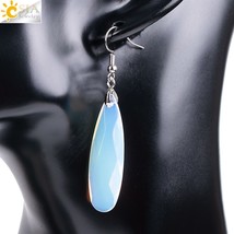 Natural Stone Earrings Reiki Gem Stone Beads Dangle Hook Drop Earring Vintage Po - £10.47 GBP