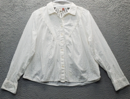 Pilcro Shirt Top Women Small White Textured Long Sleeve Crochet Back Button Down - $27.80