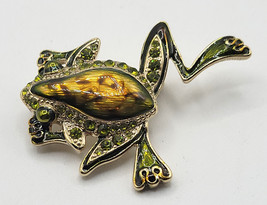 Vintage Signed LC Liz Claiborne Enamel Rhinestone Frog Animal Brooch Pin - $24.99