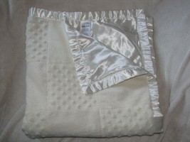 Vitamins Baby Blanket Cream Ivory Ecru Popcorn Minky Patchwork Square Satin - £38.94 GBP