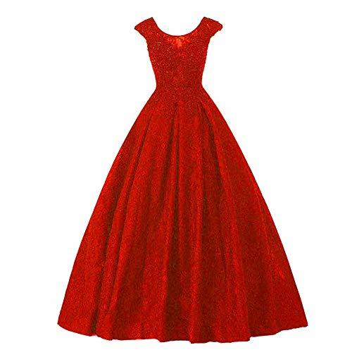 Plus Size Beaded Lace Scoop Neck Long Prom Dress Formal Evening Gowns Red 22W