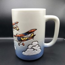 Otagiri Japan Biplane Vintage Coffee Mug Gray Hand Painted Airplanes and Clouds - £17.14 GBP