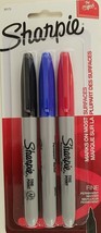Sharpie Fine Permanent Markers Black Blue Red w Pocket Clips 3 Ct/Pk 30173 - £3.62 GBP