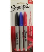 Sharpie Fine Permanent Markers Black Blue Red w Pocket Clips 3 Ct/Pk 30173 - £3.57 GBP