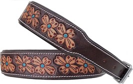 Leather Dog Collar Western Style Heavy Duty Hand Tooled Floral Padded For Puppie - $34.99