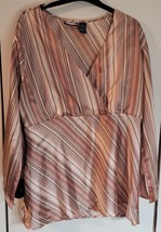 Womens Plus 3X Zoey Beth Multitone Pink Striped V-Neck Tunic Shirt Top Blouse - £14.90 GBP