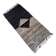 Leather Hearth Rug For Fireplace Fireproof Mat Black Beige Diamond - £223.15 GBP