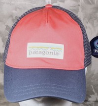 Patagonia Spell Out Trucker Hat Salmon Blue Adjustable Snapback - £13.59 GBP