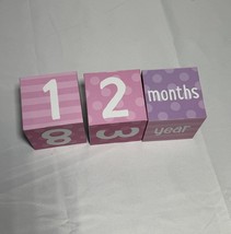 Set of 3 Baby Girl Pink &amp; Purple Milestone Photo Blocks - £7.47 GBP