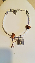 GUESS Womens White Faux Leather,Rose Gold & Rhinestone Key Lock Charm Bracelet** - $4.90