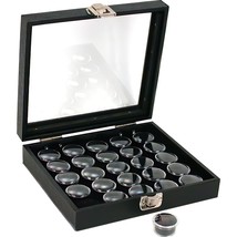 25 Gem Jars Black Display Tray Glass Lid Travel Case - £23.54 GBP