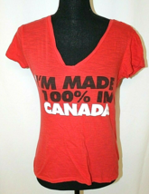 &quot;I&#39;M MADE 100% IN CANADA&quot; RED V NECK SHORT SLEEVE T SHIRT LARGE BLUE NOT... - £11.11 GBP