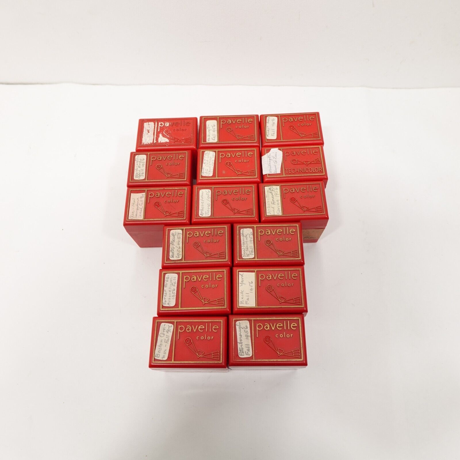 Vintage 60&#39;s Pavelle Color 2&quot;x2&quot; Slide Holder 15 Boxes + Lids, Red Plastic - $22.49