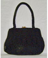 VINTAGE WALBORG, BELGIUM BEADED HANDBAG w/ROLLED TOP HANDLE, RHINESTONE ... - $28.71
