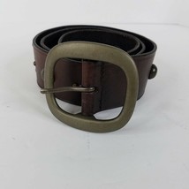Gap Womens Wide Brown Leather Belt Size XS Brass Tone Buckle Studded - $17.81