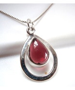 Garnet 925 Sterling Silver Teardrop in Hoop Necklace New - £16.36 GBP