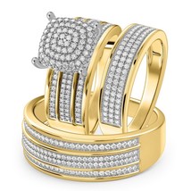 0.75 Ctw Real Moissanite 14K Yellow Gold Over Wedding His &amp; Her Trio Rin... - $2,881.50 MXN