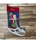 Vtg Needlepoint Christmas Stocking Monogram ANNE Santa Bag Toys Lillian ... - €16,35 EUR