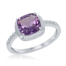 Sterling Silver Square Gem Ring - Amethyst - £48.60 GBP