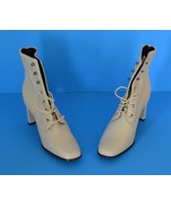 Women-Boots-Lace Up Leather Dress W/Squared Heel Beige SZ 8M - $55.00