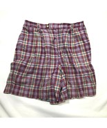 Vintage Liz Wear Shorts Womens 32 Red Brown Shiny Plaid Madras Cotton Bl... - £14.70 GBP