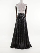 Black Sequin Maxi Skirt Outfit Women Custom Plus Size Full Sequined Party Skirt