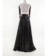 Black Sequin Maxi Skirt Outfit Women Custom Plus Size Full Sequined Part... - $85.99
