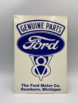 Vtg Original Ford V8 Genuine Parts Michigan Metal Dealer Tin Sign Made In USA - £26.34 GBP