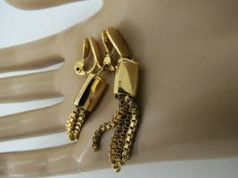 VTG Monet Luxury Clip Earrings Drop Chain Dangles Gold Tone Finish  2&quot; F... - £14.33 GBP