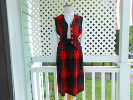 Vintage Skirt Suit Red and Black Plaid Skirt Set - £43.96 GBP