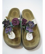 Garnet Hill Thong Sandals Flip Flop Leather Flat Slide Floral Girl&#39;s Sz ... - $26.27 CAD