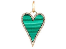 Malachite Love Heart Pendant With Moissanite Gemstone 925 Sterling Silver Gold P - $100.00