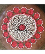 Vintage Crochet Raised Ruffle Doily 27 Inch Pink White Green - $411.84 MXN