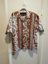 Quicksilver Shirt Men&#39;s Large Brown Button Up Short Sleeve Hawaiian Island Vtg - £20.94 GBP