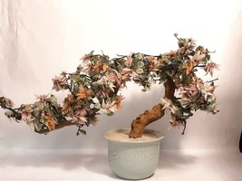 Vintage Mid Century Asian Floral Glass Tree in Planter Bonsai - $138.59