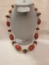 Napier chunky rust red beaded Goldtone necklace 28" Translucent Beads - $20.05