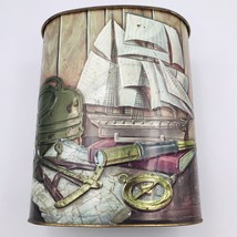 Vintage Weibro Sailing Ship Model Metal Wastebasket Trash Can Chicago USA 13&quot; T - £18.61 GBP