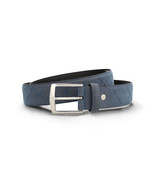 Mens belt criss-cross stitching on blue vegan nubuck buckle adjustable f... - $55.00