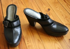 Cole Haan 8.5 Black Leather High Heel Open Back Slip On Mules Clogs - £20.95 GBP