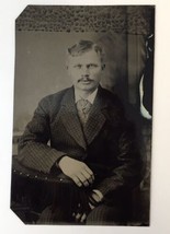Antique Tintype Photo Distinguished Moustache Man in Checkered Suit - £17.99 GBP