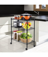 Heavy Duty 3-Shelf Shelving W/ Wheels Adjustable Storage Units Steel Org... - $63.99