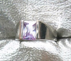 Mid Century Modern Pale Orchid Square Rhinestone Silver-tone Ring 1970s ... - $12.95