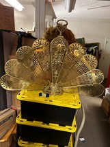 Vintage art Nouveau Art Deco peacock folding brass fireplace screen  - $346.50