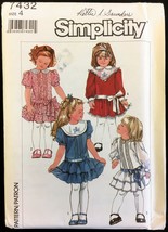 UC 80s Size 4 Br 23 Girls Dropped Waist Dress Simplicity 7432 Pattern Embroidery - £5.53 GBP