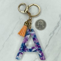 Blue and Purple A Initial Letter Monogram Tassel Bag Charm Keychain Keyring - $6.92