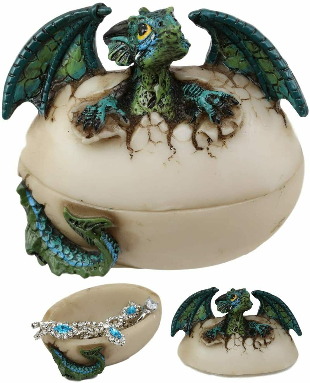 Earth Gaia Dragon Hatchling Breaking Out Of Egg Shell Figurine Jewelry B... - $17.99
