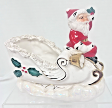 Vintage Napco Christmas Santa Sleigh Candy Cane Holder Bells Holly Spagh... - $32.18