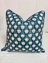 Blue Green Block Print Pipping Pillow Covers 18x18 Inch Set of 2, Vintag... - $642.99 MXN