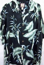 GORGEOUS Tommy Bahama Black W/ Big Blue-Green Palm Leaves Silk Hawaiian Shirt L - £35.96 GBP